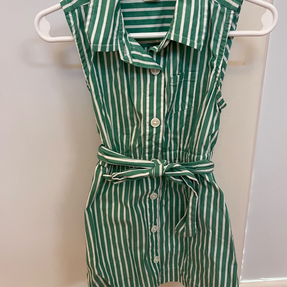 Crewcuts Green and White Striped Button-Up Dress